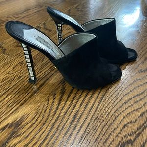 Prada suede mules w crystal heel